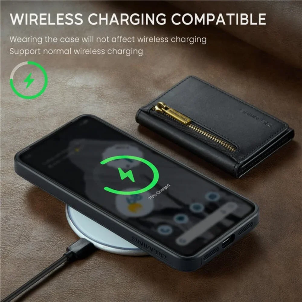 DG.MING M5 For Pixel‎ 8 Pro Magnetic Detachable Zipper Wallet Case RFID Blocking